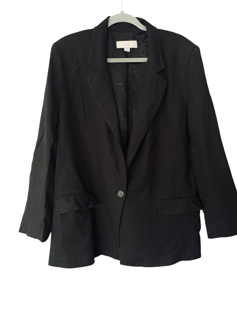 Zara Women’s Black Linen Blend Oversized Blazer Size XL Single Button
